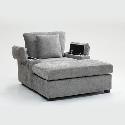 Modern Oversized Chair With Ottoman, Cupholders And USB Charging Ports