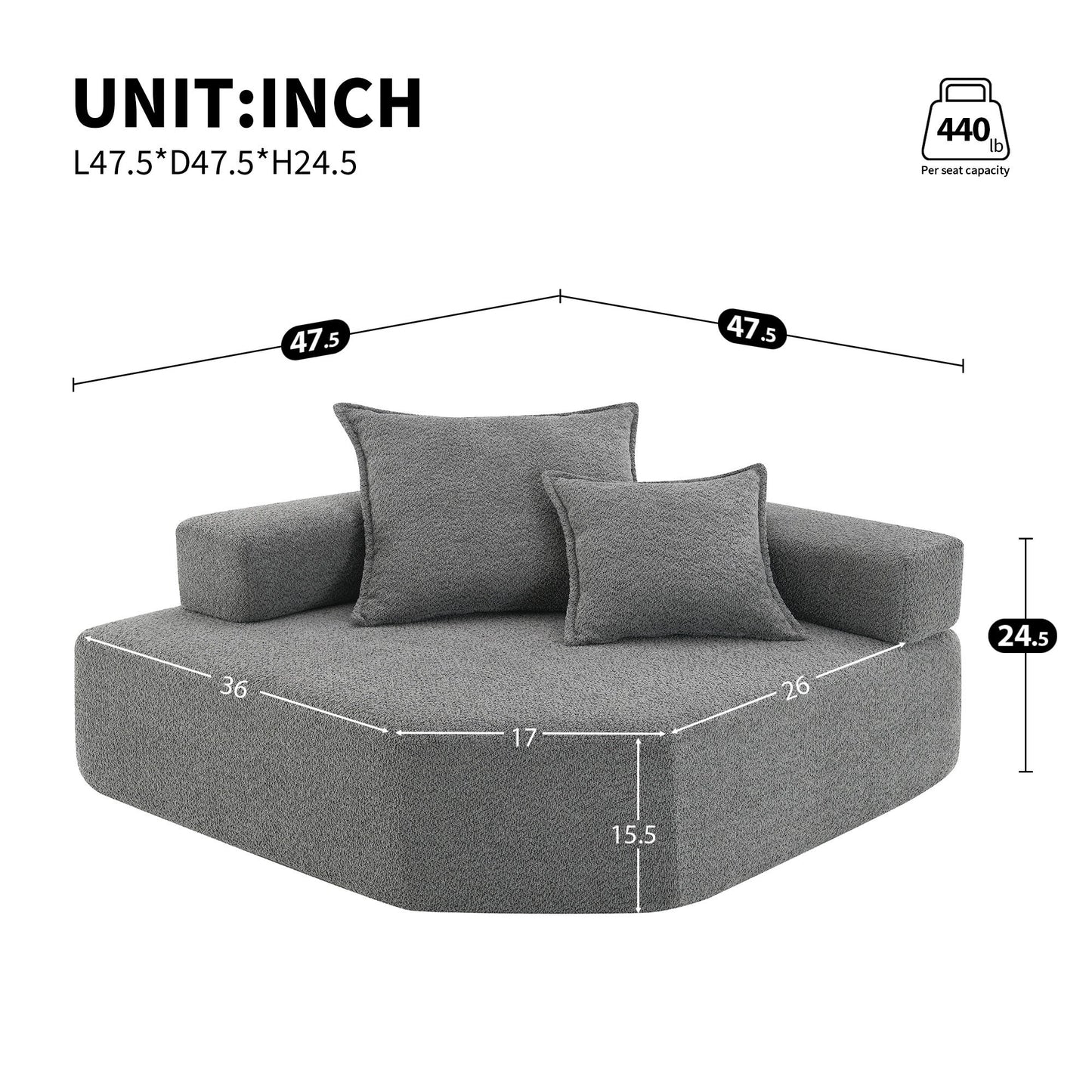 Frame For Oversized Modular U Shaped Sectional, Floor Couch Convertible Compressed Couch Spacious Foam Filled Sofa