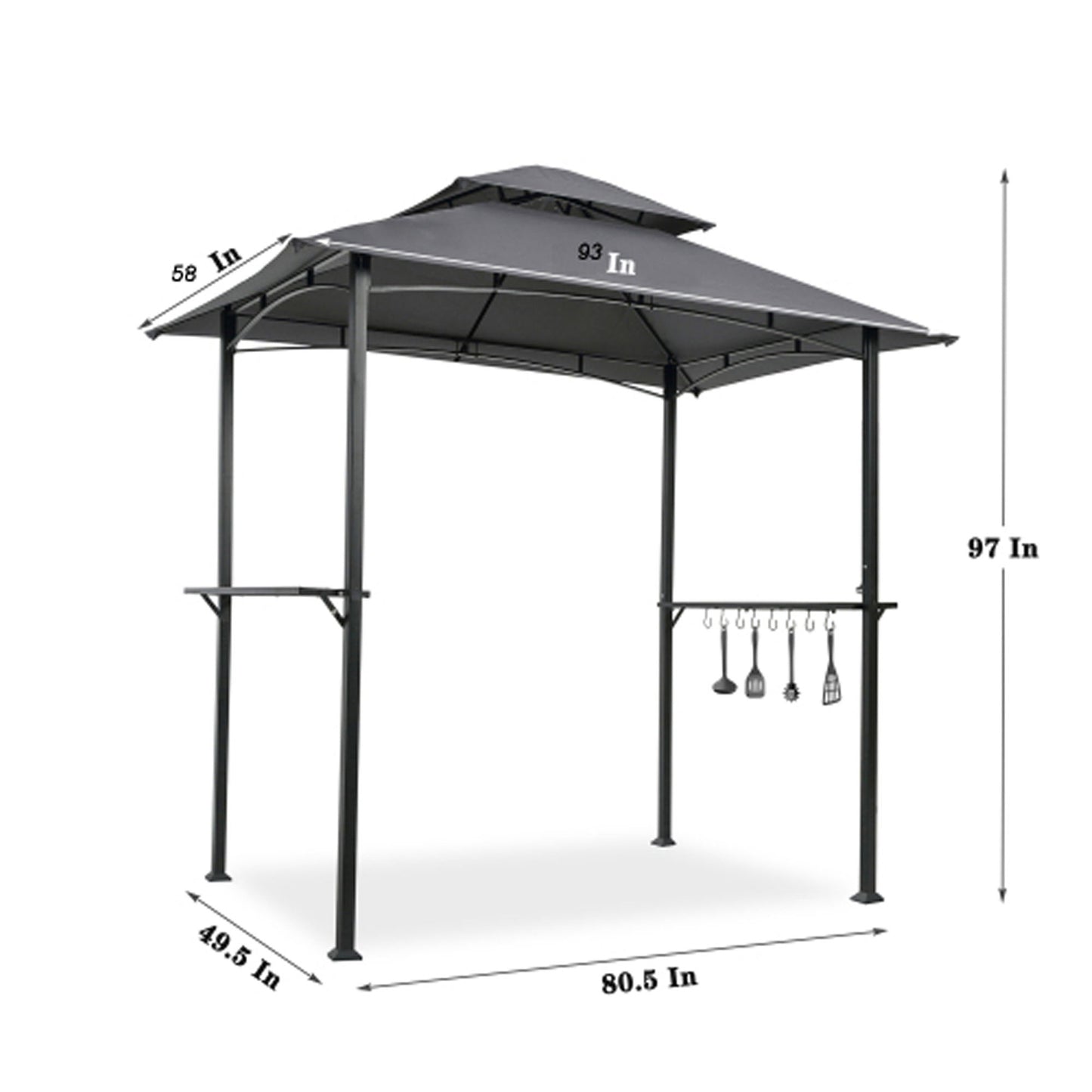 Outdoor Grill Gazebo With Double Tier Soft Top Canopy, Steel Frame, Bar Counters & Hook