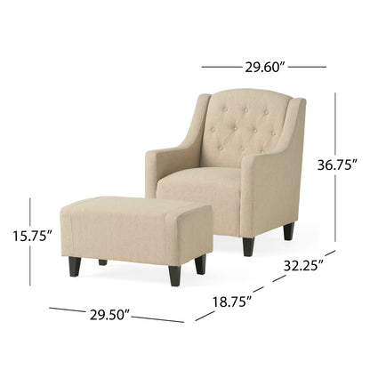 Elegant Upholstered Armchair With Ottoman Set - Beige