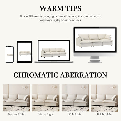 3 Seat Sofa Module For Modular Sectional Wide Seat Cloud Couch With Throw Pillows Upholstered