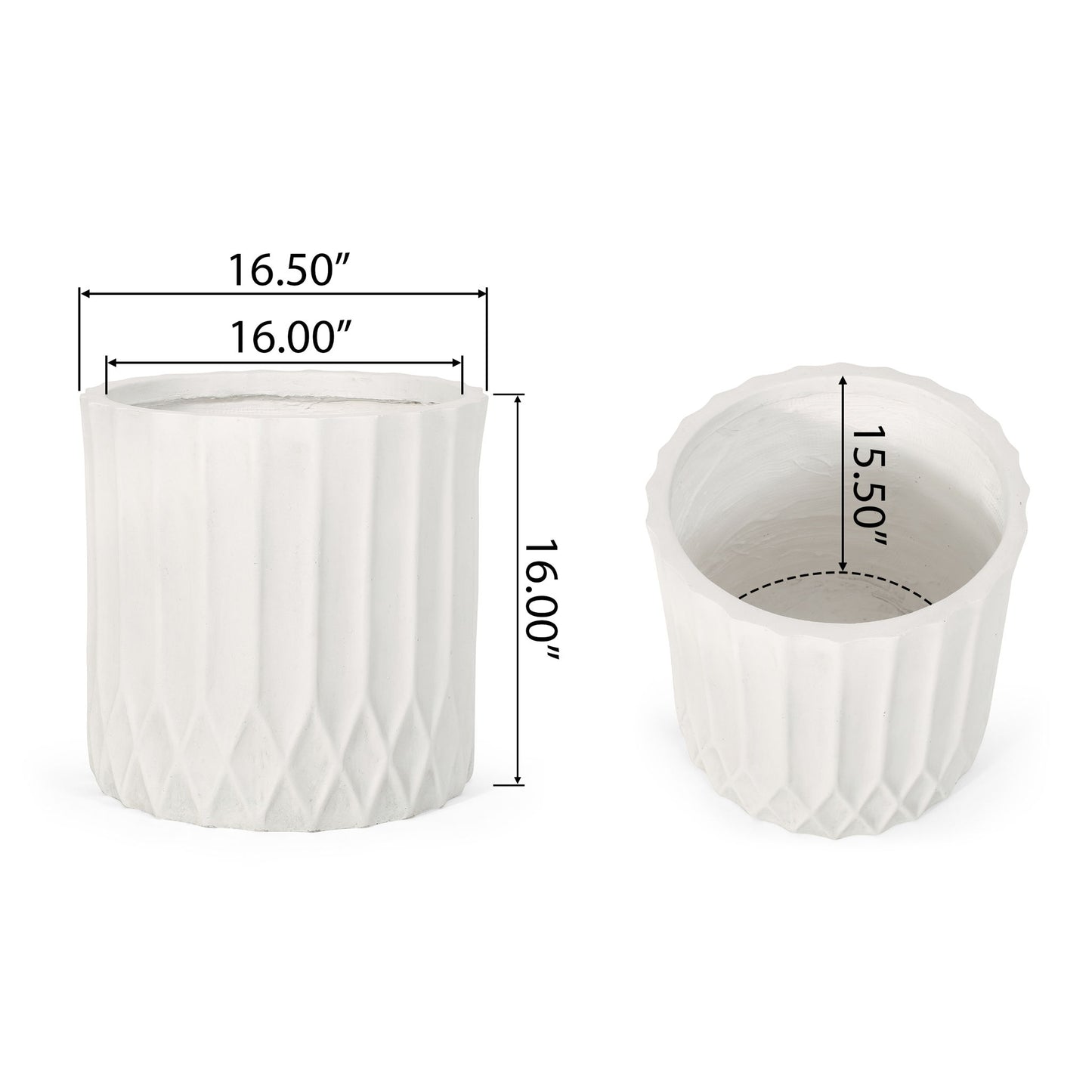 Planter With Subtle Pleated Design - Antique White
