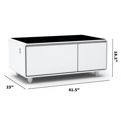 Modern Smart Coffee Table With Built-In Fridge - Bluetooth Speaker, Wireless Charging, Touch Control Panel, USB Interface, Outlet Protection, Atmosphere Light