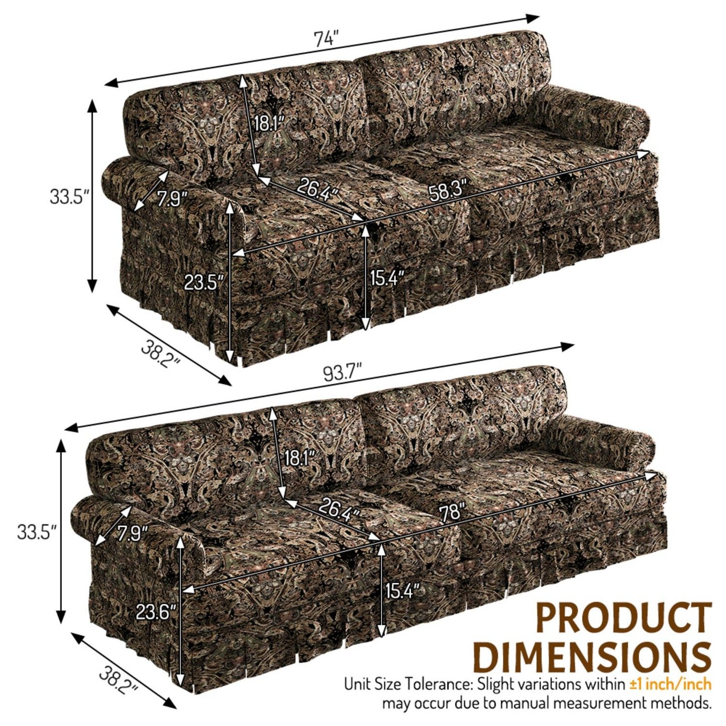 Luxuriously Comfortable Cloud Couch With Elegant Rolled Arms & Pleated Skirt Design