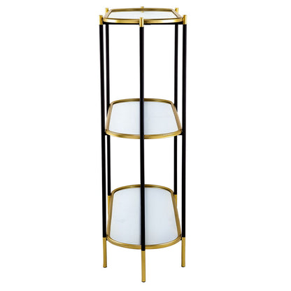3 Tier Metal Console Table, Mirrored Shelf - Golden Black