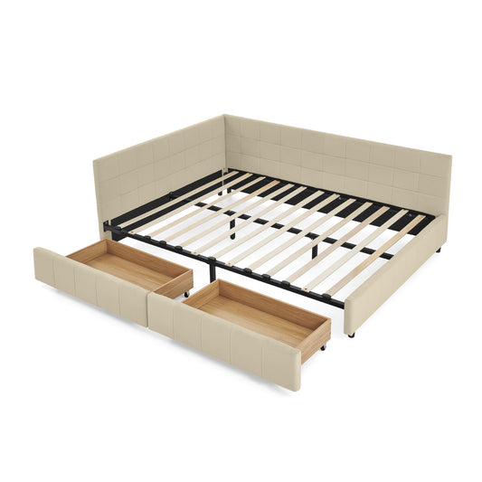 Upholstered Storage Tufted Bed Frame With Backrest And Armrests