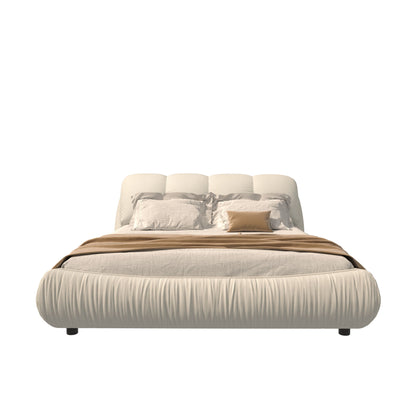 Luxury Upholstered Platform Bed With Oversized Padded Backrest And Solid Wood Frame