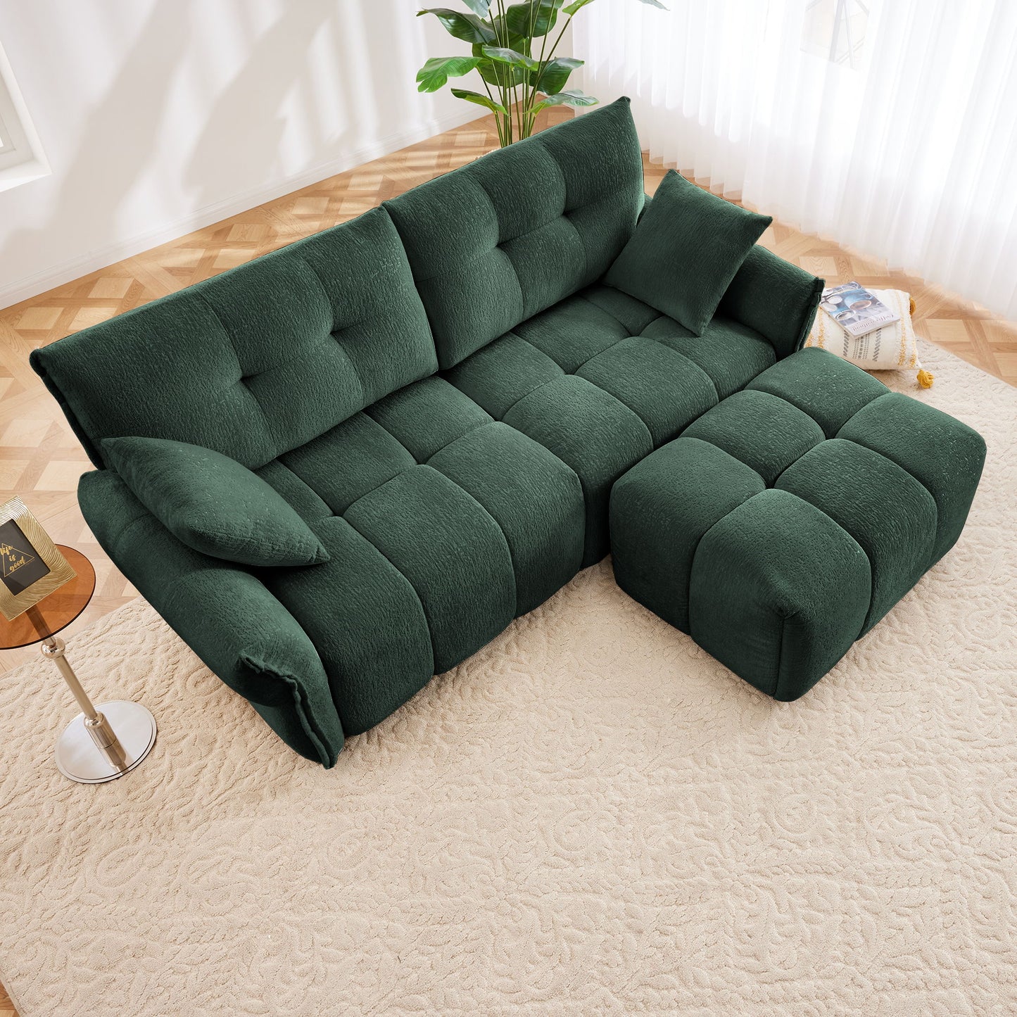 Sofa Set With Ottoman And Pillows, Textured, High Resilience Cushions