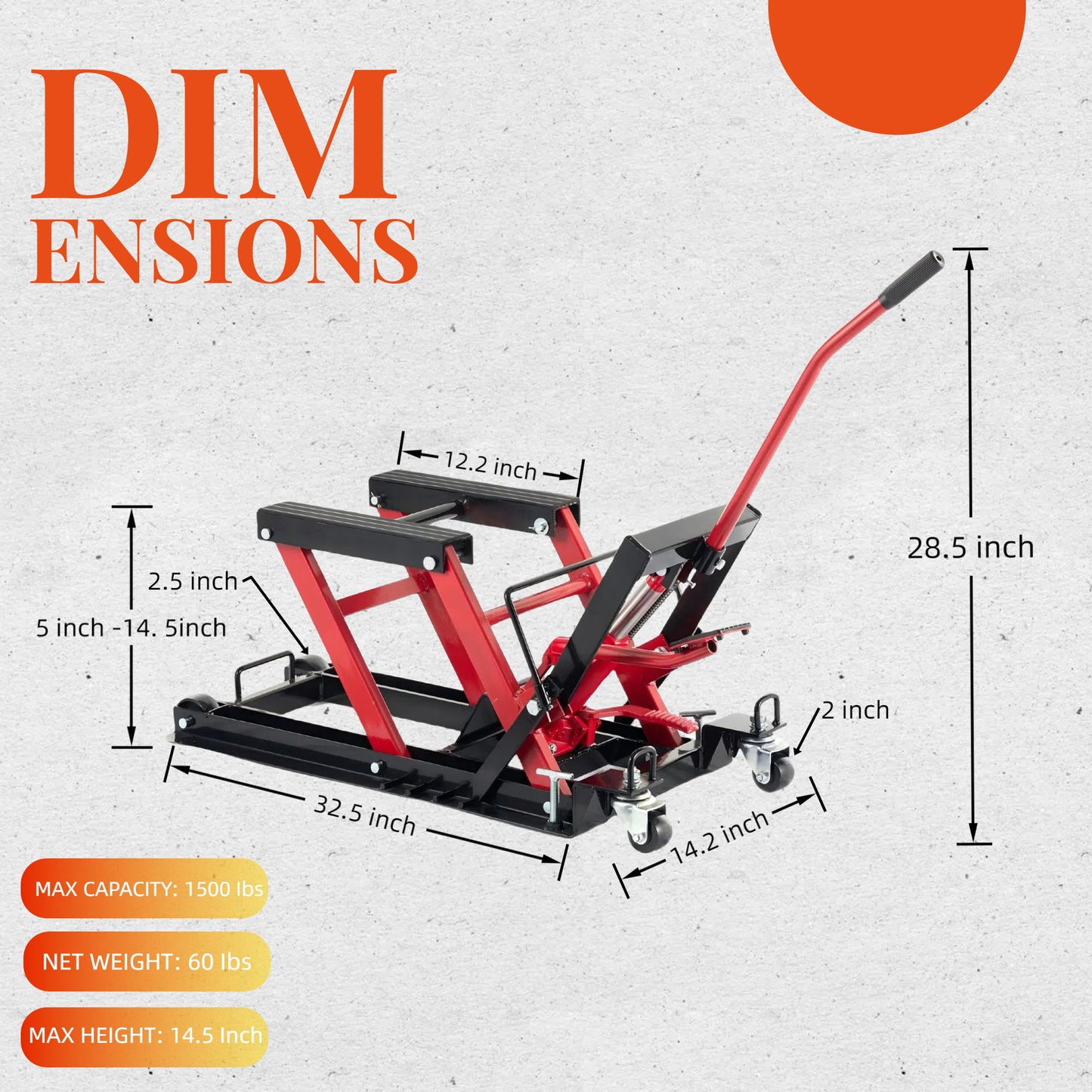 Heavy Duty 1500Lbs Hydraulic Motorcycle Lift Jack With Wheels And Handle - Red / Black