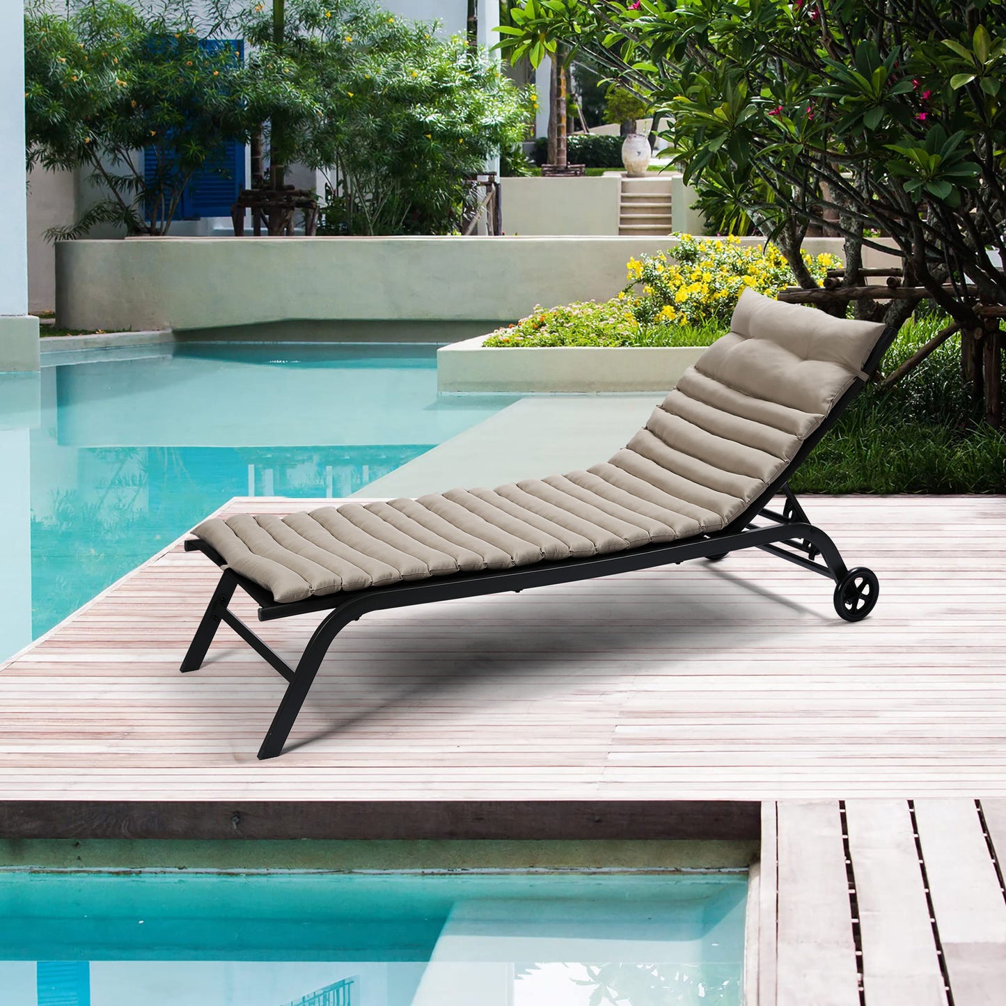 2 Piece Outdoor Chaise Lounge Chair Cushion Set