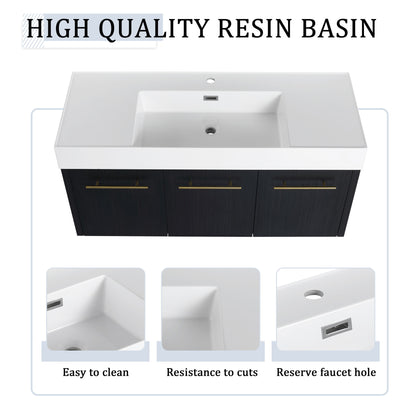 Modern Wall Mounted Bathroom Vanity With Thick Edge Resin Sink And Storage Rack