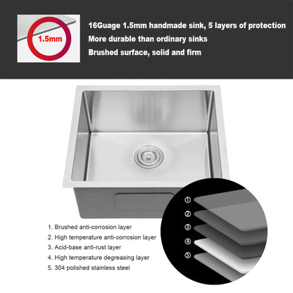 Undermount Steel Kitchen Sink, Deep Single Bowl Basin