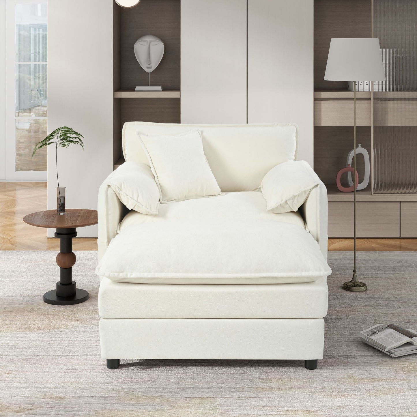 Oversized Chair With Movable Ottoman, Soft Upholstered Lounge Chair
