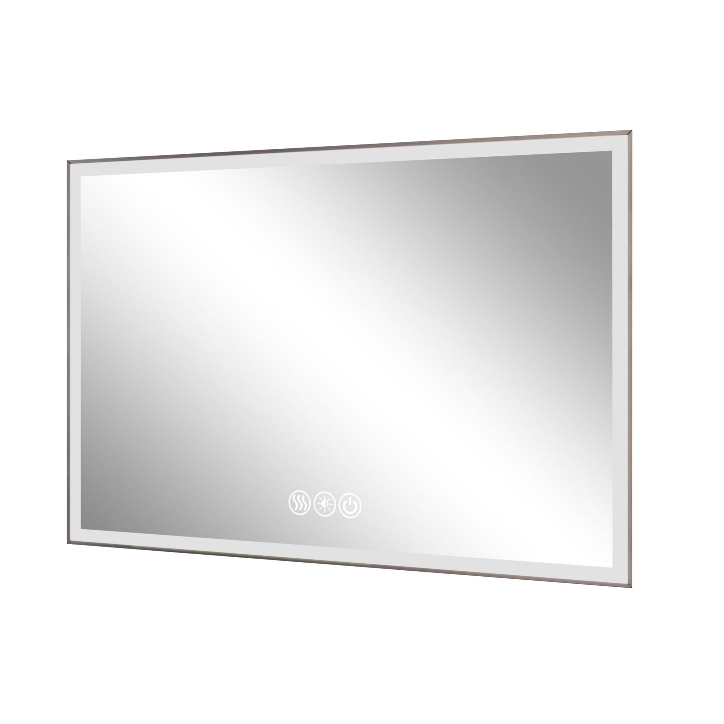 Modern LED Bathroom Vanity Mirror With Aluminum Frame, 45° Beveled Lights, Anti Fog - Silver