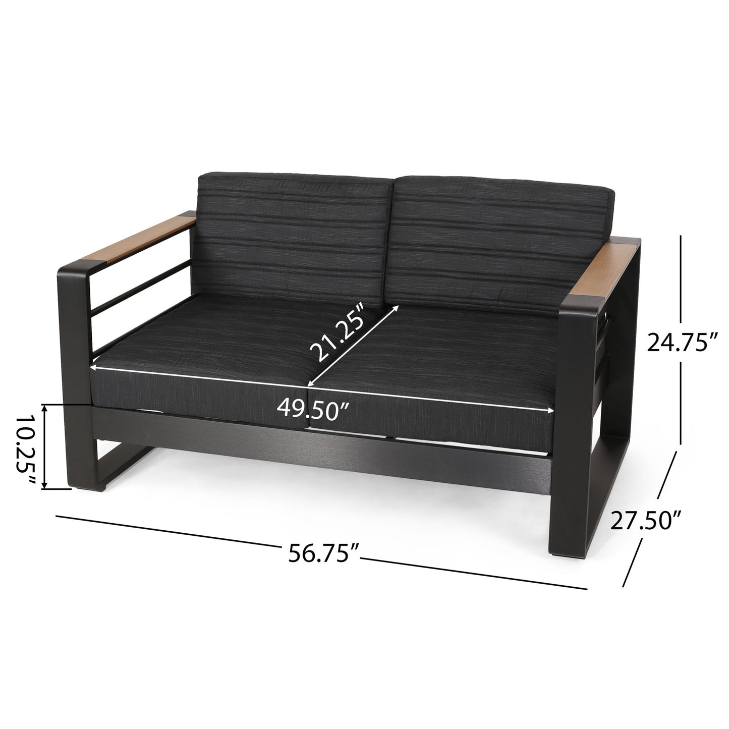 Loveseat With Slat Paneling And Aluminum Frame - Black