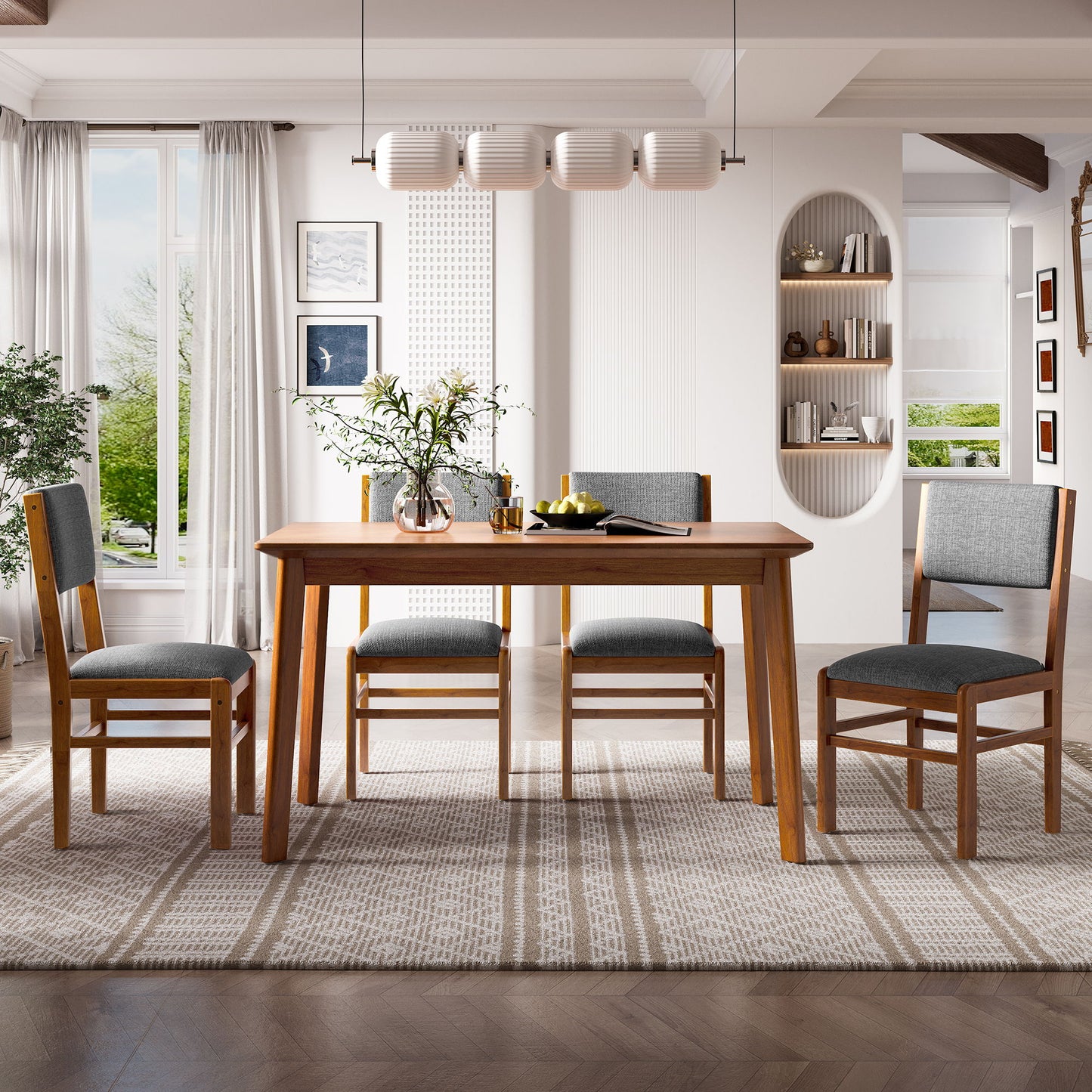 Dining Chairs (Set of 4), Mid Century Modern Fabric Upholstered Kitchen Side Chairs, Farmhouse Dining Room Chair - Brown / Gray