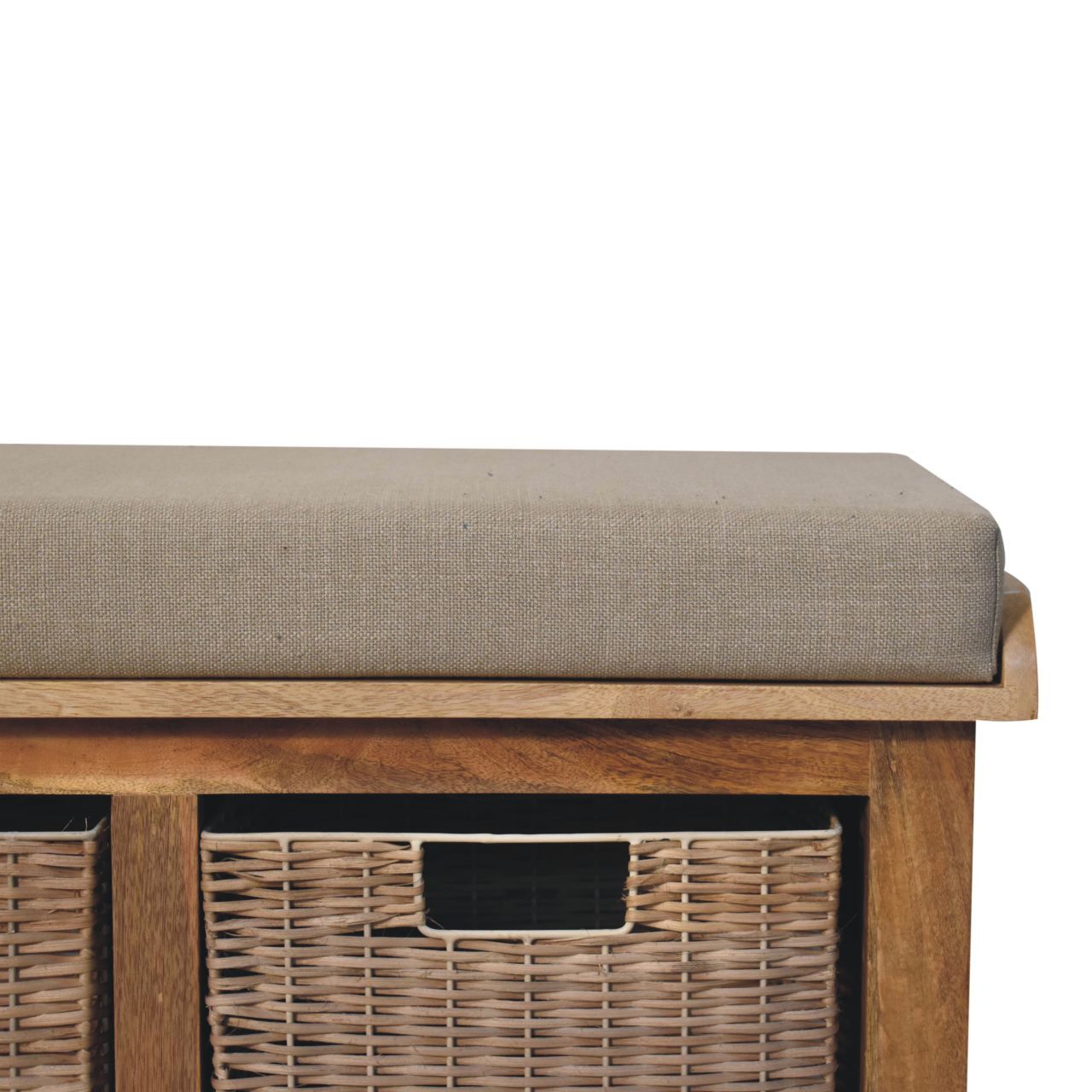 Rattan Basket Linen Bench - Brown