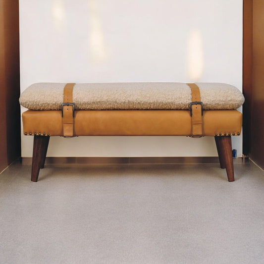 Boucle Leather Bench - Tan