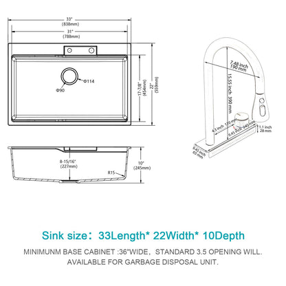 Waterfall Kitchen Sink With Pull Out Faucet & Cup Washer