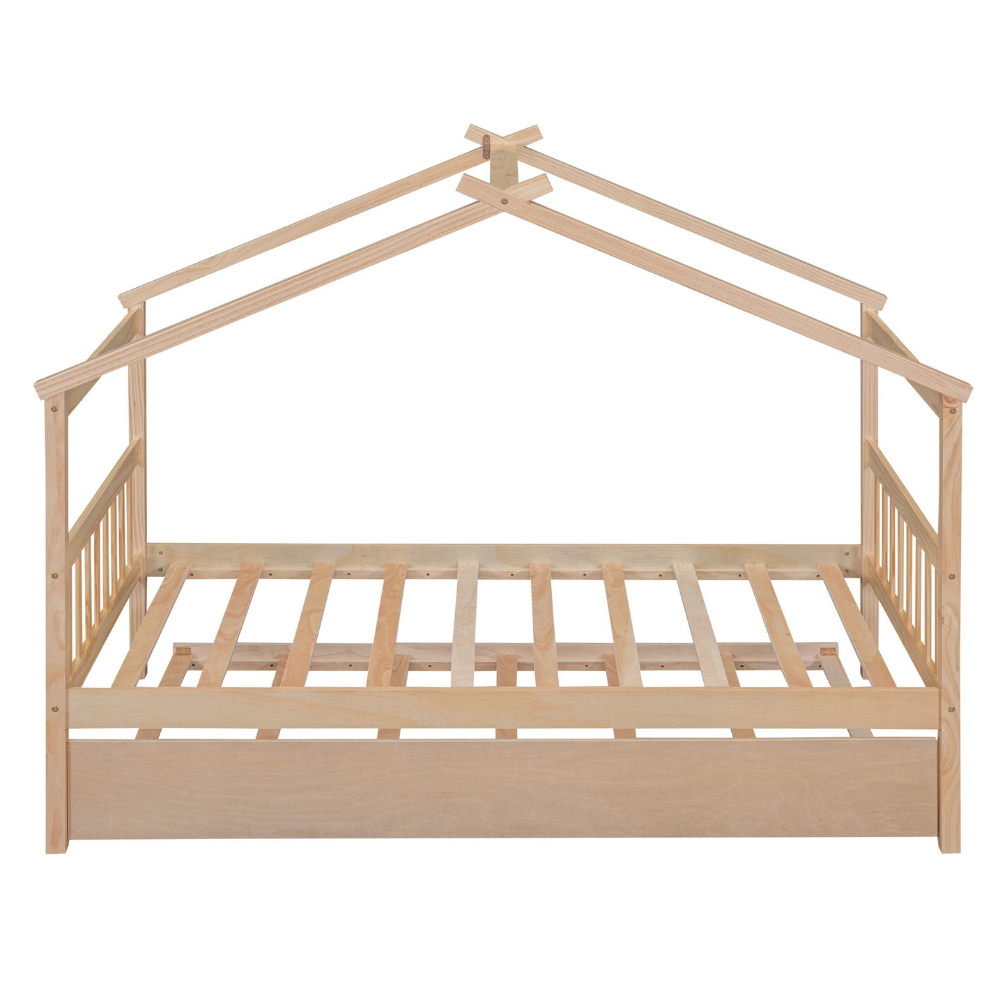 Wooden House Bed With Twin Size Trundle