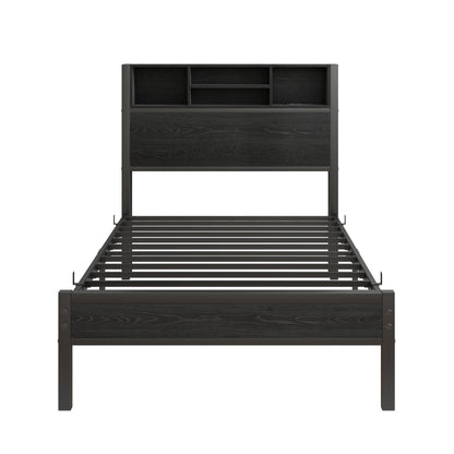 Modern Metal Platform Bed Frame With Storage Headboard And Charging Station