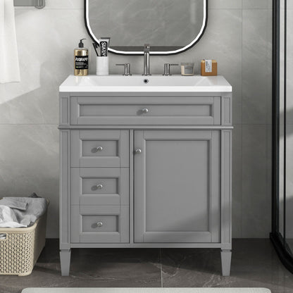Bathroom Vanity With Top Sink, 2 Drawers And Tip Out Drawer, Rectangular Design