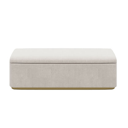Chic Corduroy Upholstered Storage Ottoman With Vertical Stripe Design - Light Gray