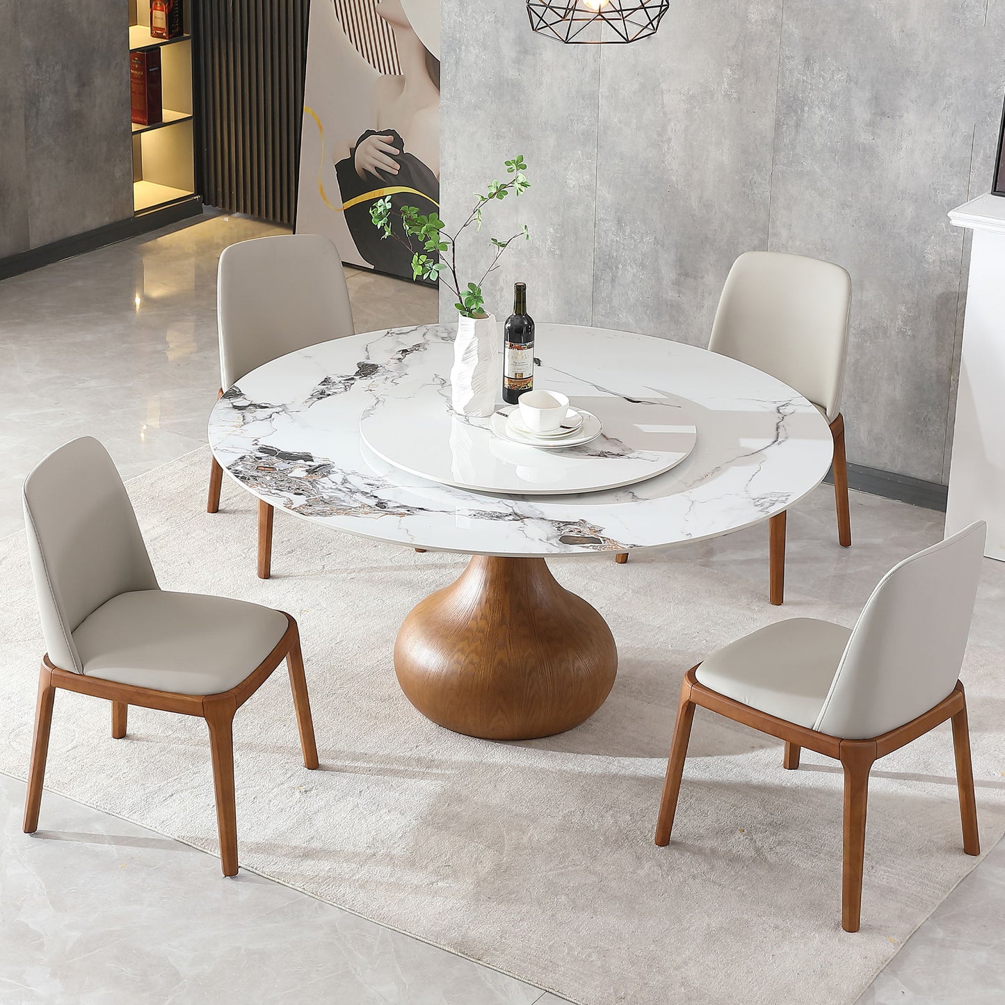 Round Modern Marble Dining Table With Chairs