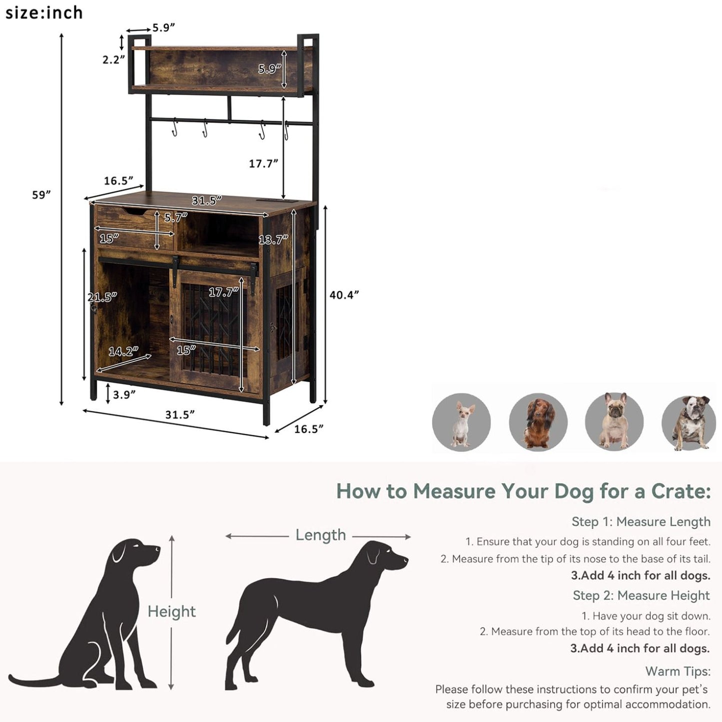 Furniture Style 2 In 1 Pet Friendly Dog Crate Composite Desk Hutch - Rustic Brown