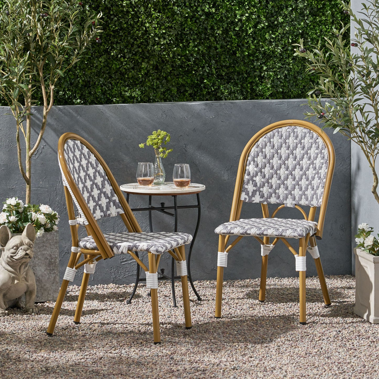 Chic French Bistro Chair With Durable Rattan And Aluminum Frame