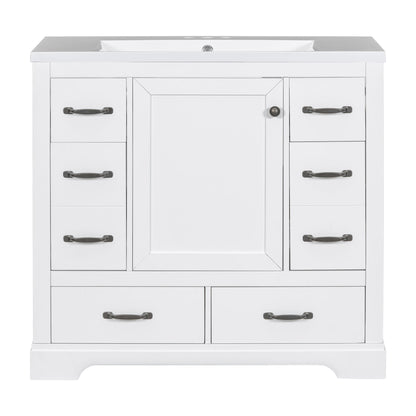 Modern Bathroom Vanity With Sink, 6 Drawers, Adjustable Shelf