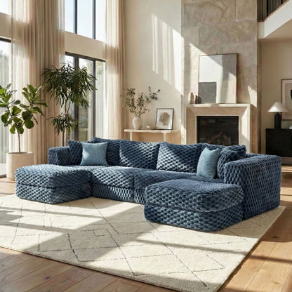 Modular Sectional Sofa, Boneless Couch With 2 Movable Ottomans