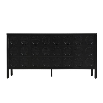 Stylish Storage Cabinet Sideboard With Unique Geometric Circle Door Design - Black