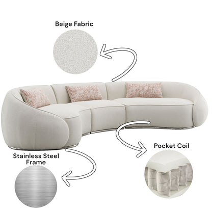 Sahara - Boucle Sectional Sofa With 3 Pillows - Beige