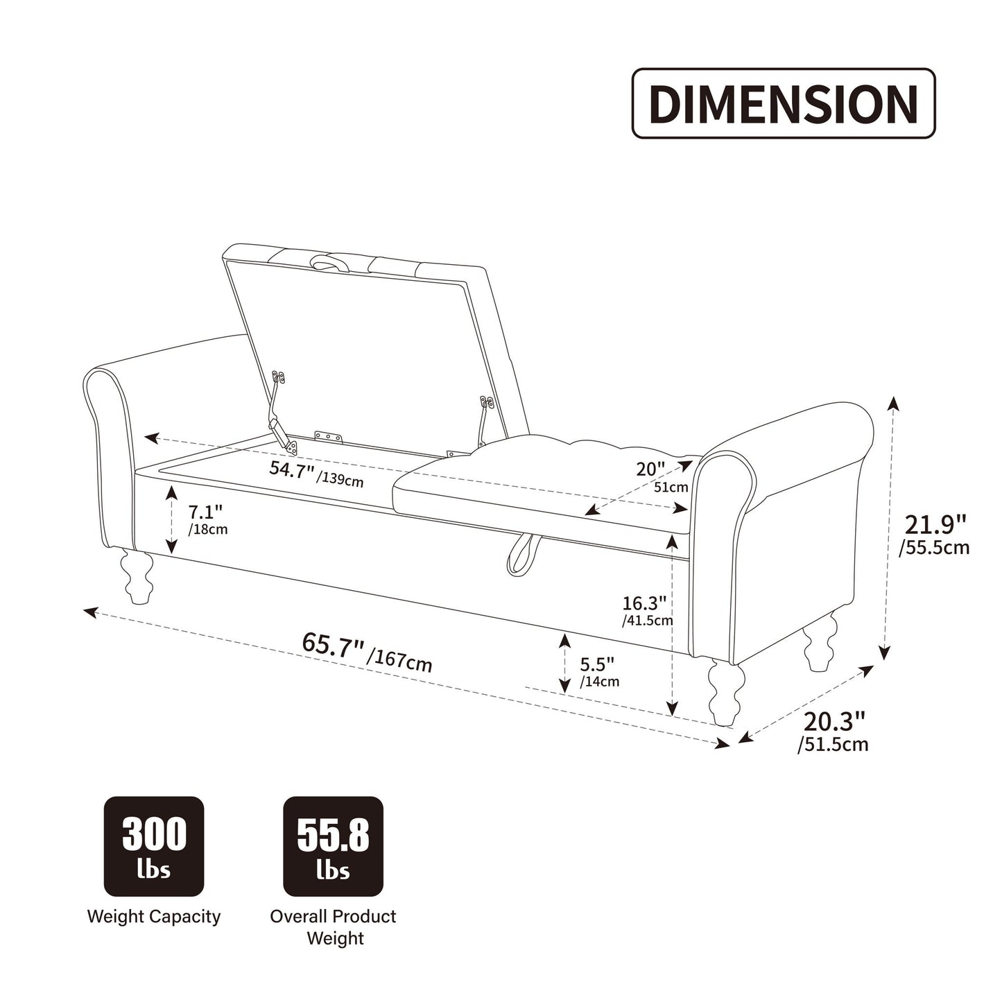 Modern Upholstered Storage Bench With Rolled Armrests]