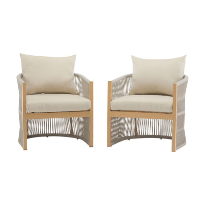 Modern Curved Aluminum Lounge Chair With Stylish Rope Weave Design And Cushioned Comfort For Outdoor