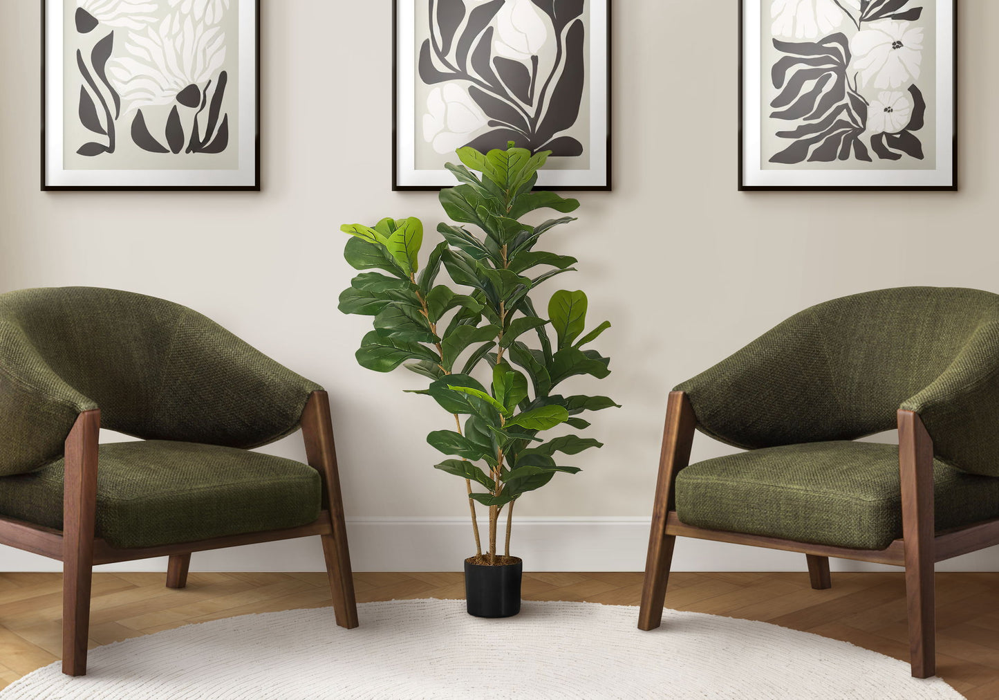 41" Tall, Artificial Plant, Fiddle Tree, Indoor, Faux, Fake, Floor, Greenery, Potted, Real Touch, Decorative - Green / Black