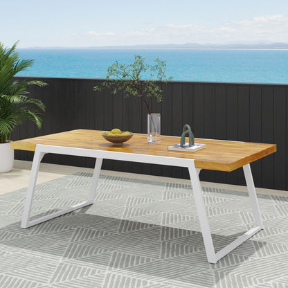Outdoor Dining Table With Slat Top - Teak / White