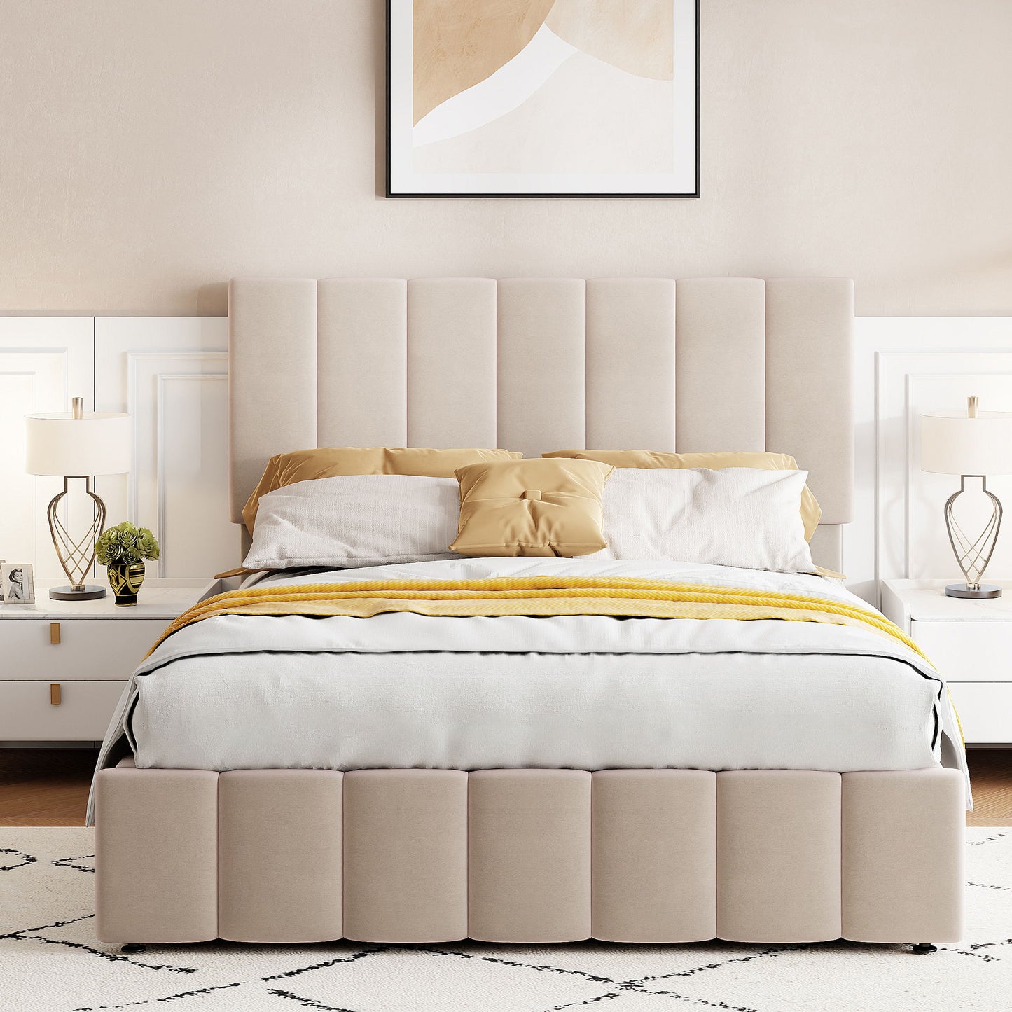 Elegant Upholstered Platform Bed With Hydraulic Storage System