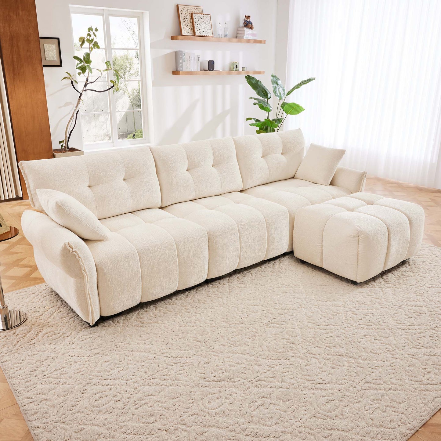 Sofa Set With Ottoman And Pillows, Textured, High Resilience Cushions