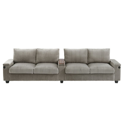 Modern 4 Seater Corduroy Sofa Couch With USB Ports And Hidden Storage