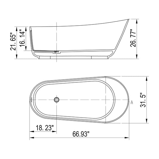 Solid Surface Stone Resin Oval Shape Soaking Bathtub With Overflow For The Bathroom - Matte White