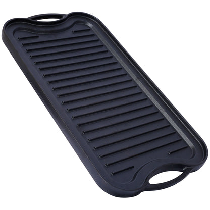 Pre Seasoned Cast Iron Reversible Rectangular Grill / Griddle - Black