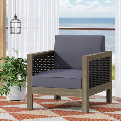 Outdoor Acacia Wood Club Chair With Wicker Accents
