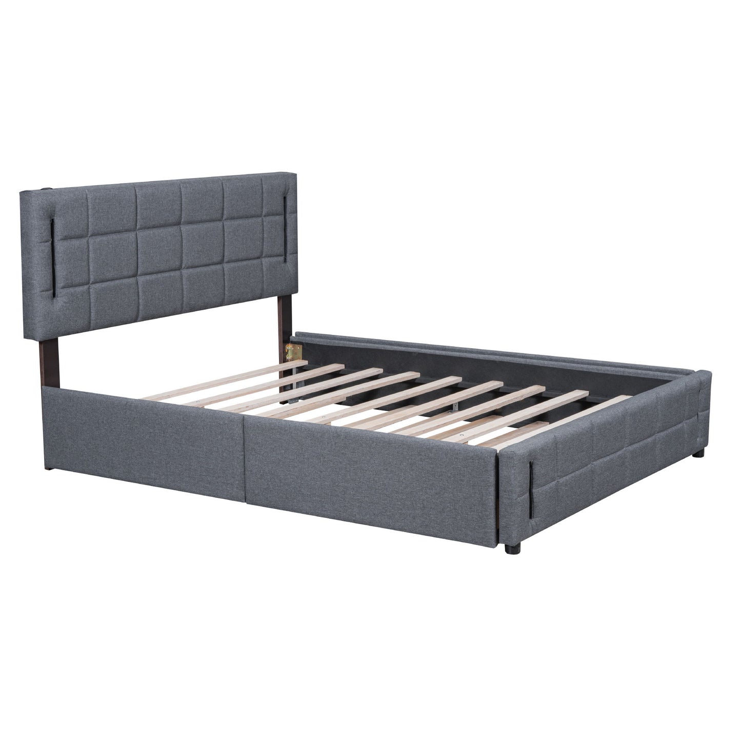Upholstered Platform Bed With Trundle & Drawers