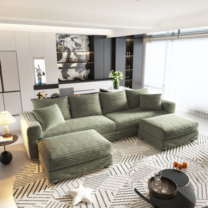 Deep Seat Convertible Sofa With Soft Pillows And Ottomans