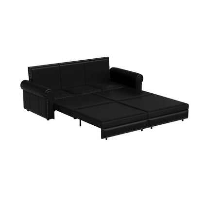 3 In 1 Convertible Sleeper Sofa With Nailhead Trim & Rolled Arm
