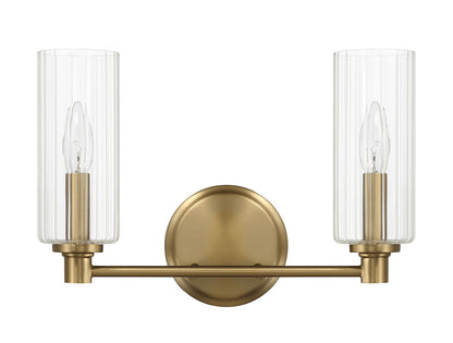 Regal - Double Light Vanity With Clear Ribbed Satin - Antique Brass / Clear