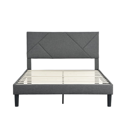 Upholstered Platform Bed Frame With Headboard, Wood Slat Support
