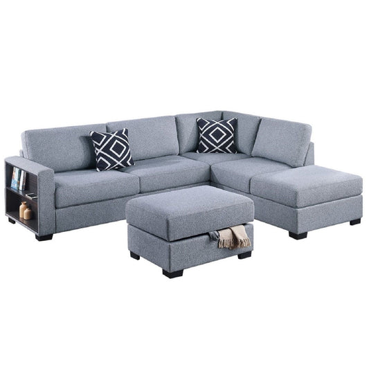 Reversible Sectional Sofa With Built In Shelf And Storage Ottoman, L - Shaped Living Room Furniture